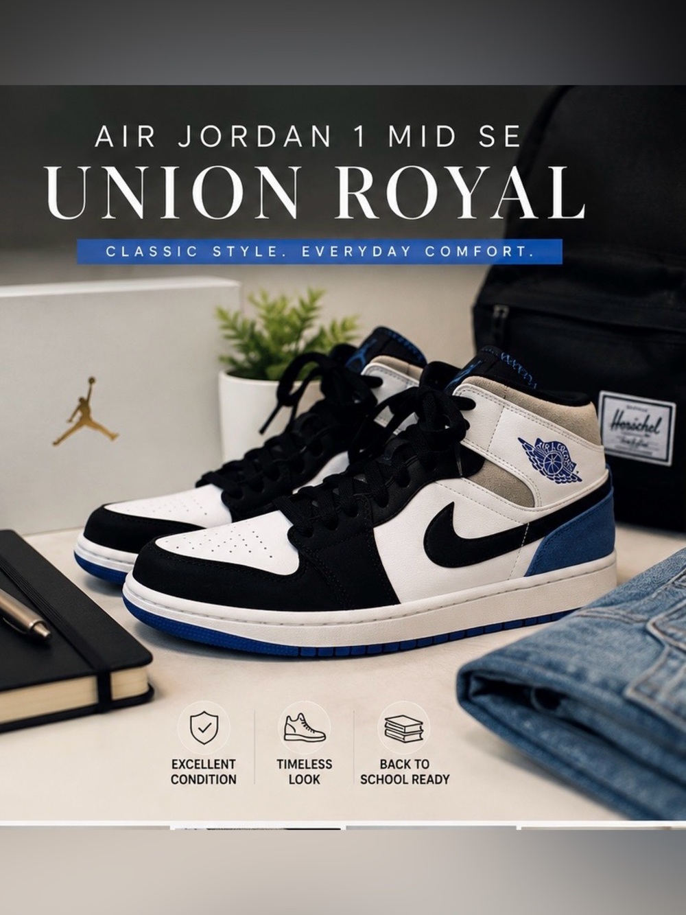 Jordan Air Jordan 1 Mid SE Union Royal - Black/White/Blue Size 7